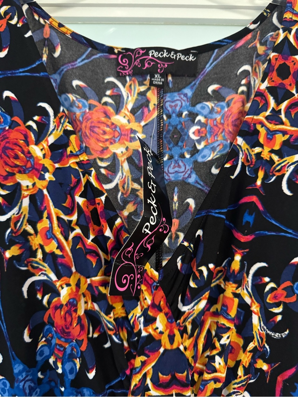 NWT Peck & Peck Floral Print V-Neck Maxi Dress Black with Multicolor Floral - XL